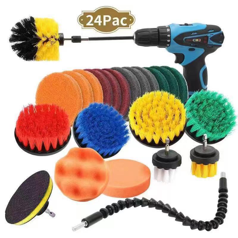 厂家直售电动清电钻刷洁刷家居清洗24件套电钻毛刷轮毂亚马逊热门