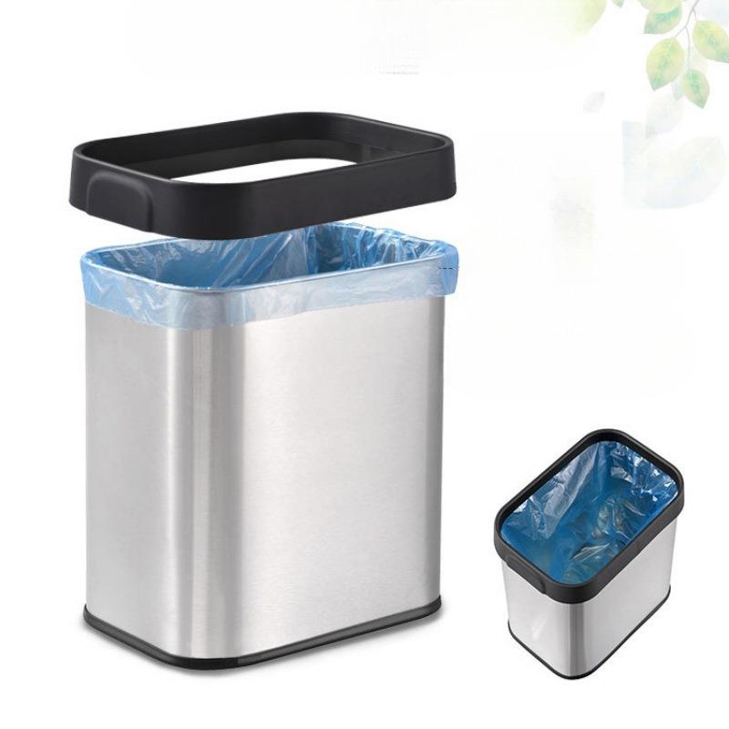 分类无盖加厚收纳桶卫生间压圈带长方形不锈钢垃圾桶客厅家用防滑