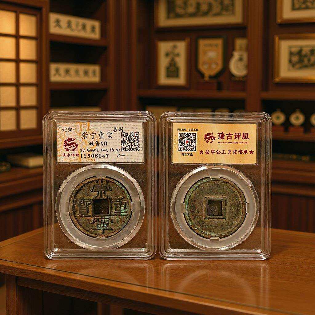 北宋崇宁重宝铜钱评级币盒子币传世铜钱美品收藏扫码可查