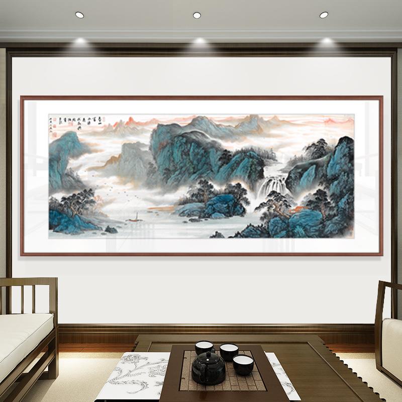 实木框办公室山水水墨画新中式客厅聚财横幅客厅 挂画