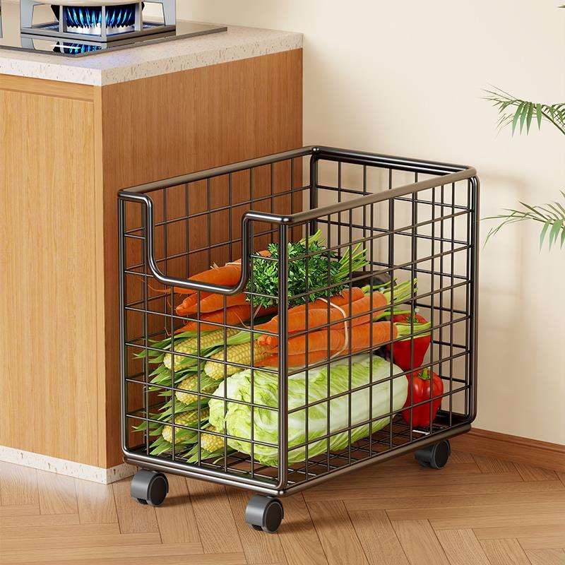 家用厨房移动菜篮子可折叠置物架小推车蔬菜水果落地放菜篮收纳筐