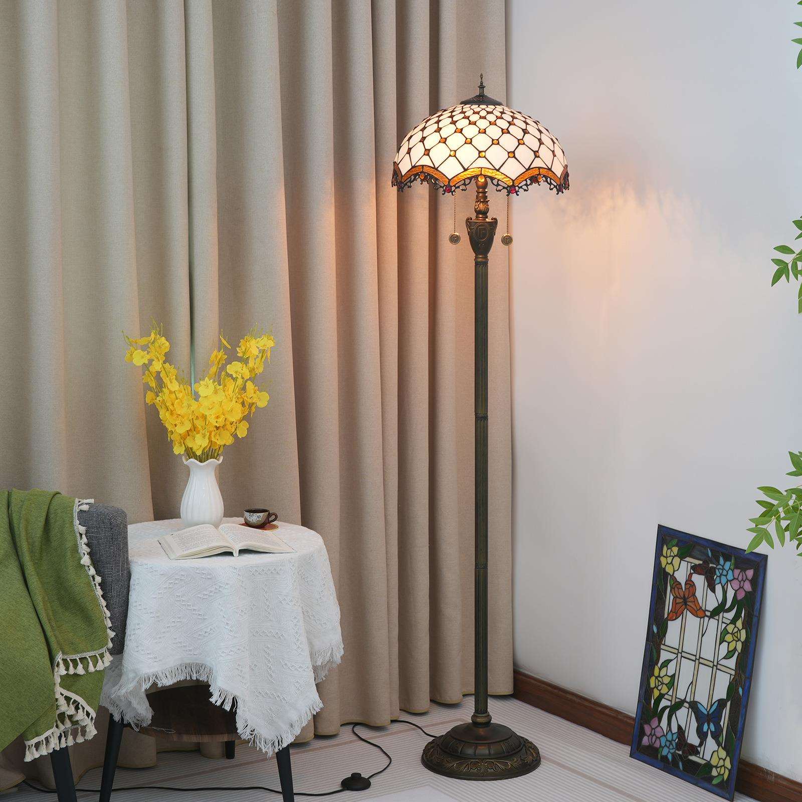 40cm欧琈艺术彩色玻璃客厅餐厅卧室茶色珠子落地灯酒吧锡焊灯具