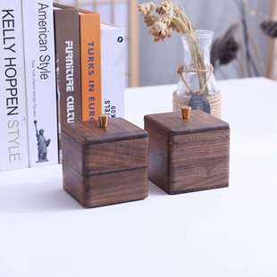 实木牙线棉签收纳收纳盒家用黑胡桃木牙签盒方形桌面牙签收纳