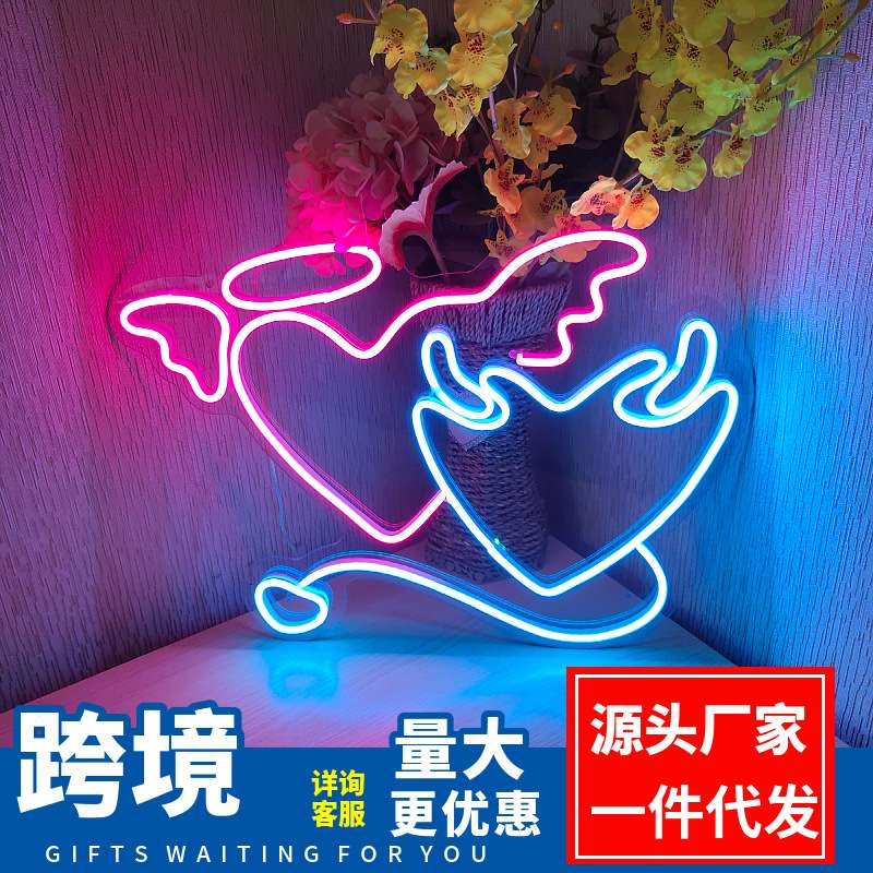 外贸跨境热销霓虹灯天使与恶魔Angels and demons英文字母装饰灯