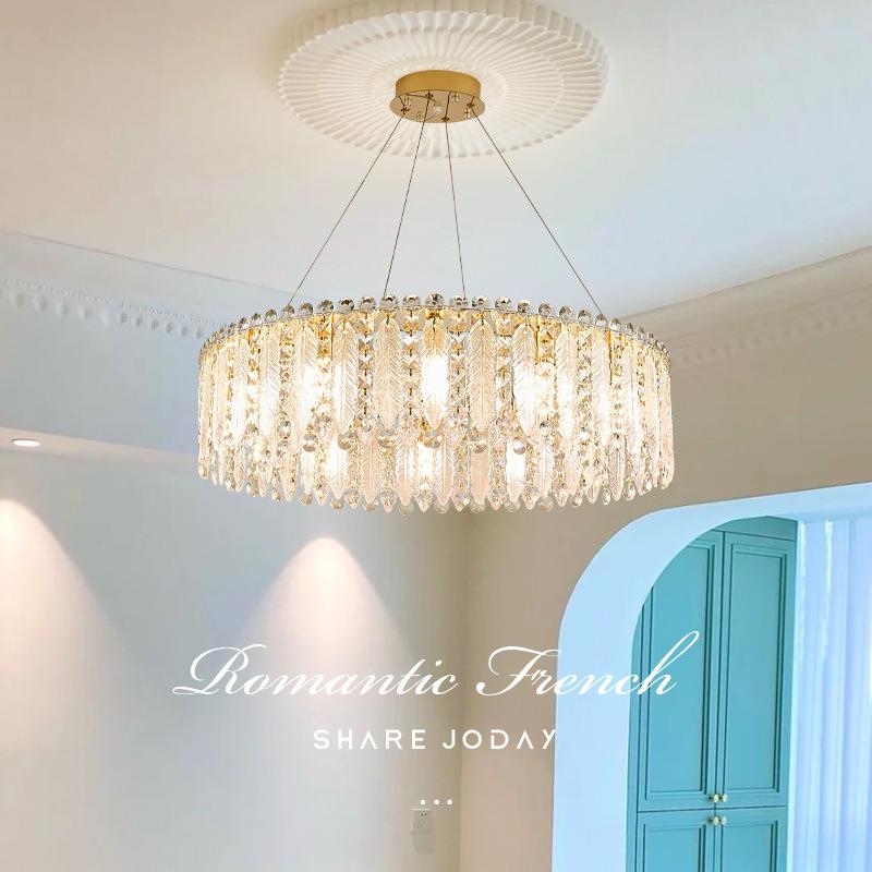轻奢水晶客厅吊灯2023年新款温馨浪漫卧室水晶灯简约琉璃羽毛灯具