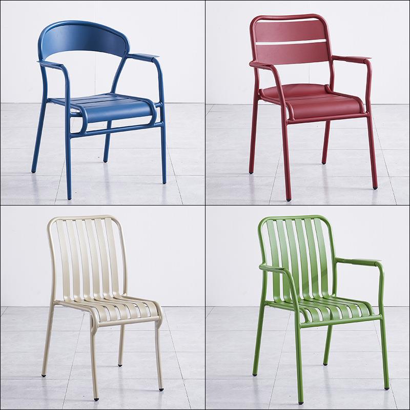 户外休闲椅子庭院阳台铁艺靠背椅家用简约阳台桌椅彩色铸铝小椅子
