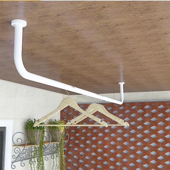 室内户外上墙顶装加厚挂衣架简易晾衣杆阳台单杆式壁挂固定晒新款