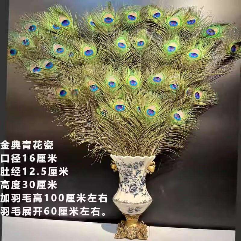 进口纯天然真孔雀羽毛翎尾大眼睛花瓶家居摆设客厅装饰工艺品花瓶