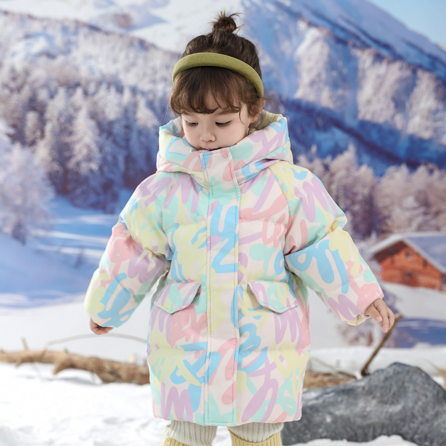 巴童巴拉童装女童羽绒服冬季三防儿童2025新款冬装中长款加厚外套