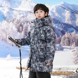 巴童巴拉儿童羽绒服男童户外迷彩印花短款面包服极寒外套暖额护颈
