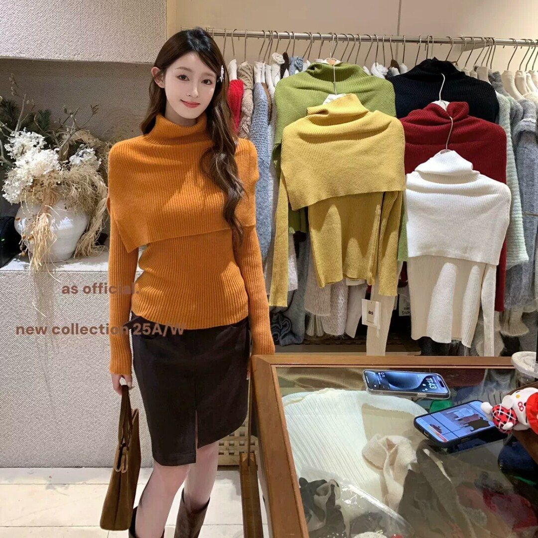 AS OFFICIAL时装感很强美美自留内搭针织+香氛罩衫两件套套装