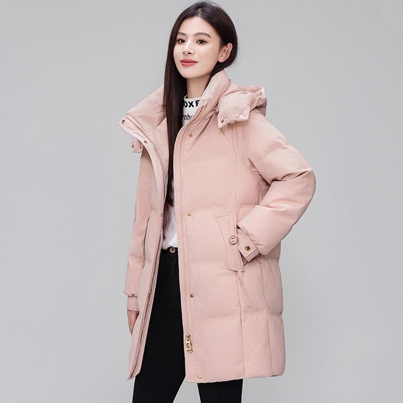 2025冬季新款韩版羽绒服女 中长款时尚加厚连帽棉服保暖外套