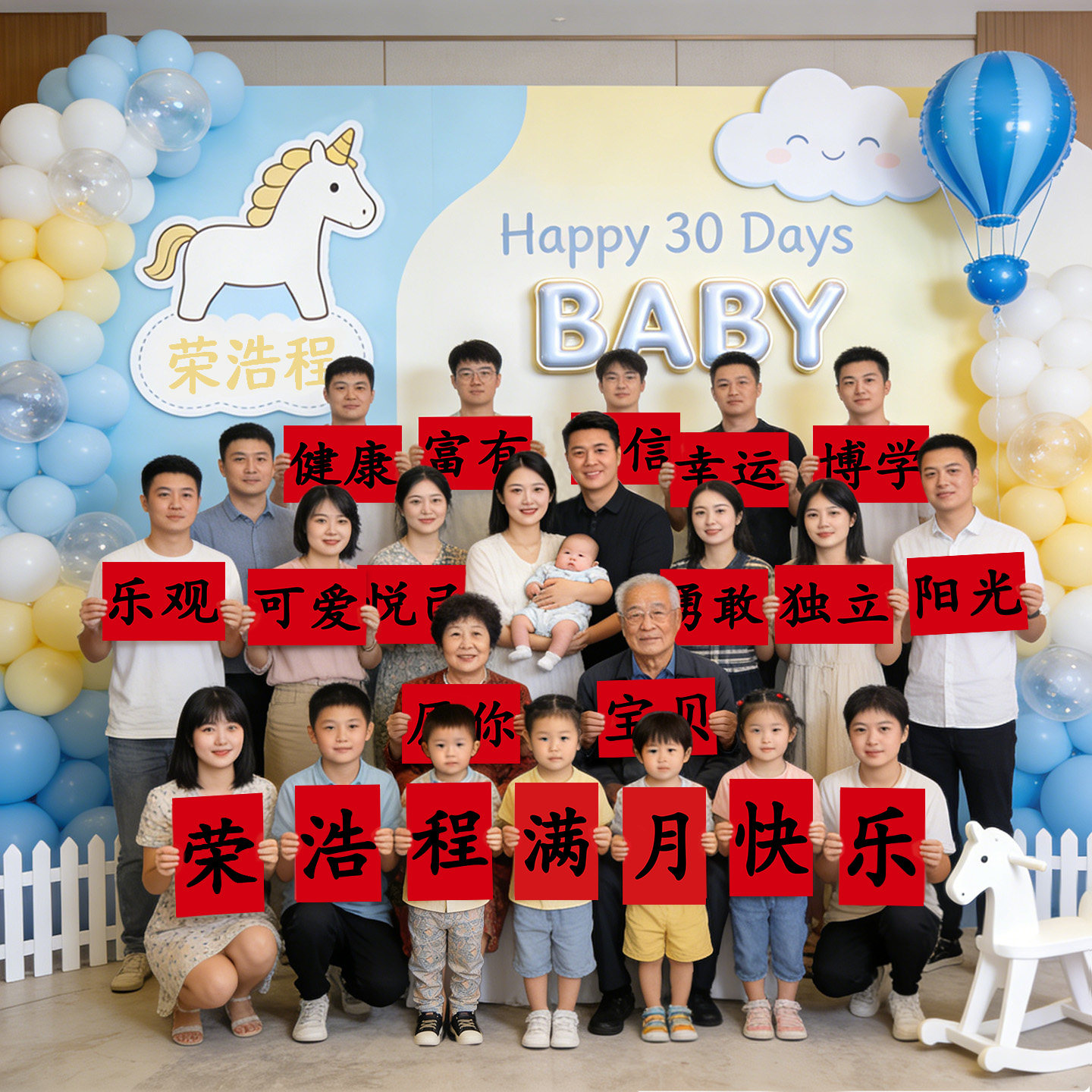 满月宴宝宝手持对联拍照卡片