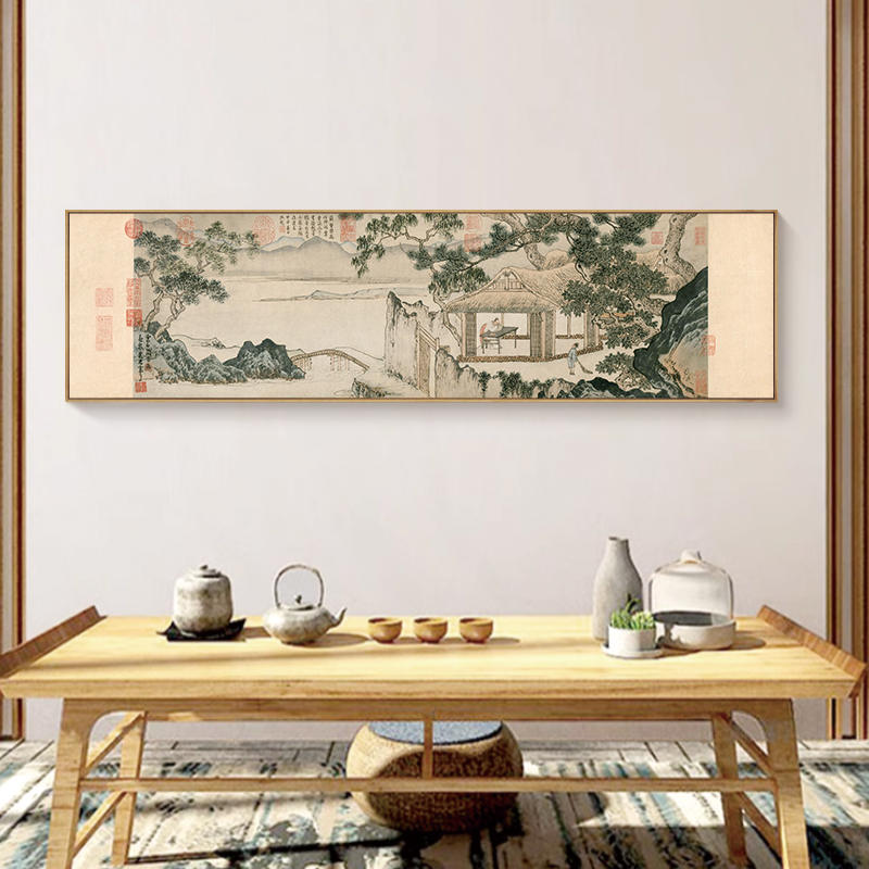 新中式春泉小隐图茶室装饰画客厅卧室古画国画山水人物横雅间壁画图片