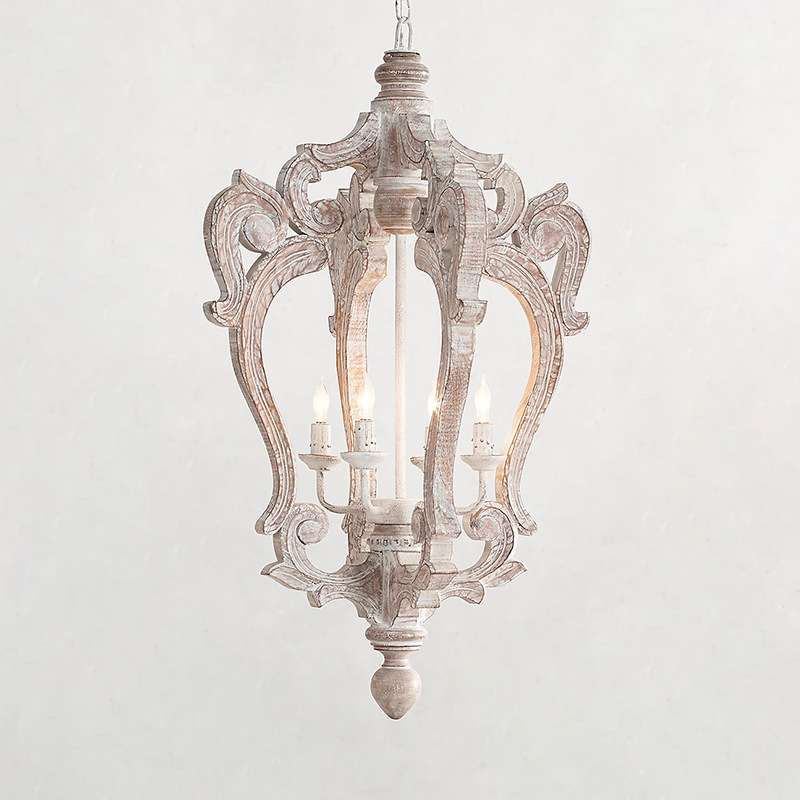 美式仿古吊灯实木艺雕刻个性笼子怀旧法式卧室餐厅别墅装饰灯具