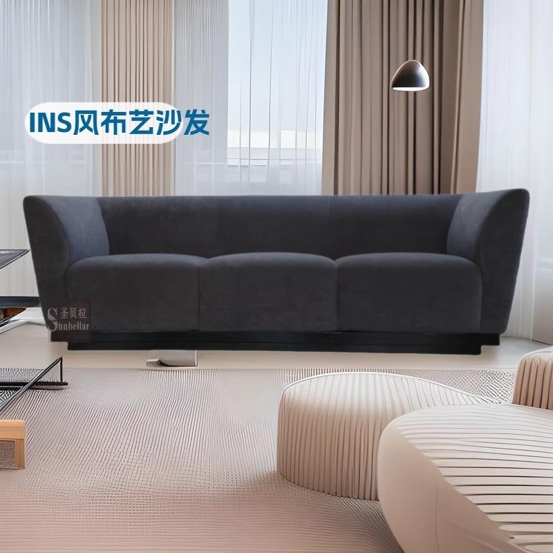 欧式客厅三人位沙发冰花绒布艺灰色意式极简约现代实木沙发轻奢