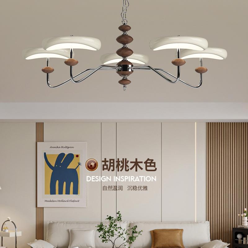 法式奶油风客厅吊灯中古星轨吊链护眼原木大厅主灯全屋灯具大全