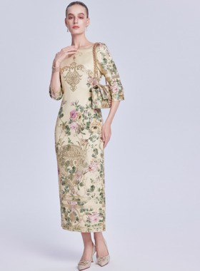 Lillo Lilly奢品高定意大利Ruffo皇家御用宫廷真丝提花名媛连衣裙