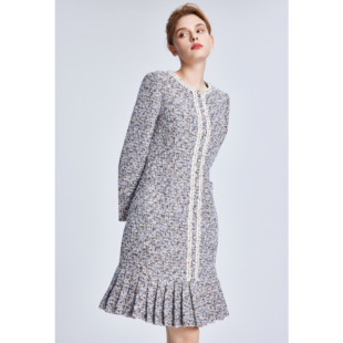 Lillo Lilly奢品高定小香风意大利Ubertino手工羊毛粗花呢连衣裙