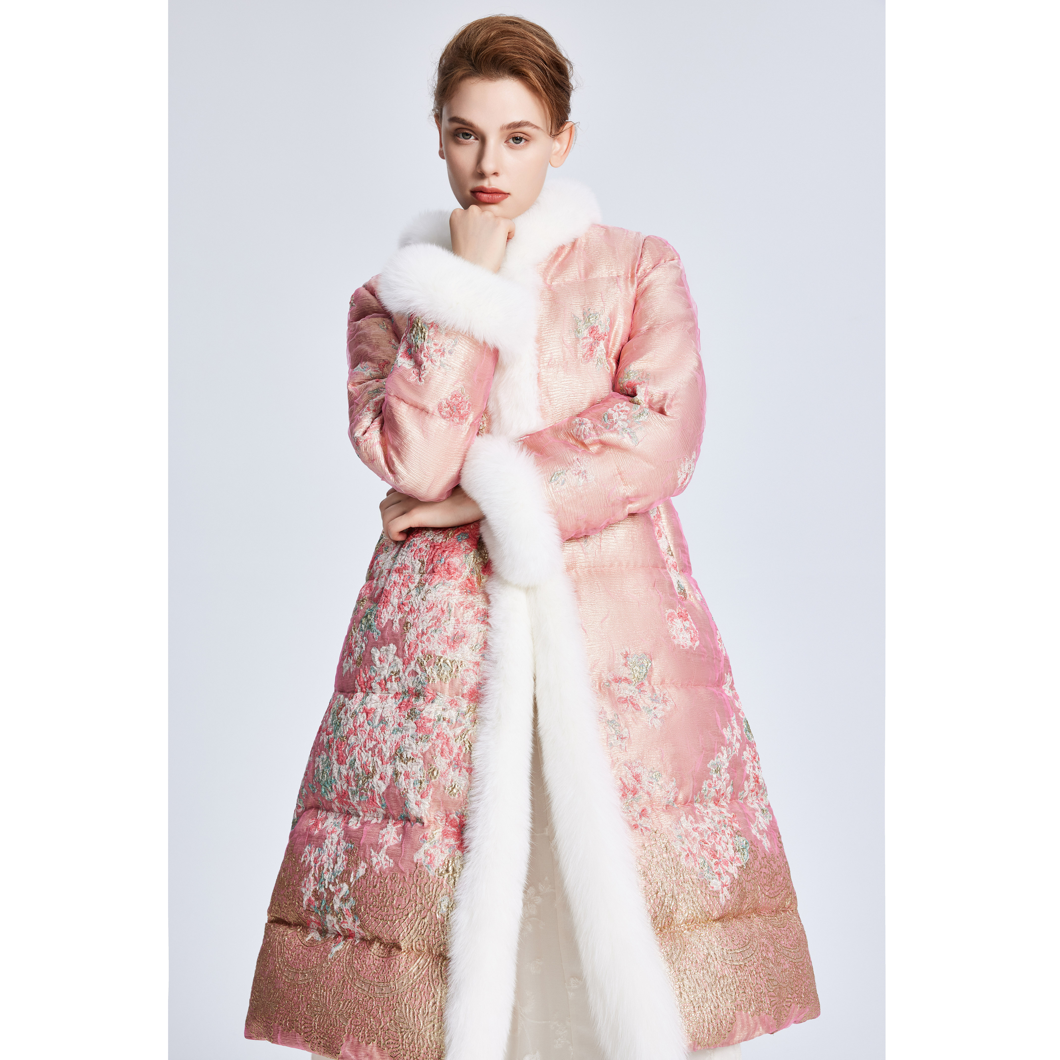 Lillo Lilly奢品高定意大利Ruffo Coli真丝提花白鹅绒名媛羽绒服