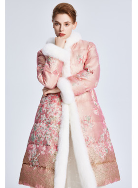 Lillo Lilly奢品高定意大利Ruffo Coli真丝提花白鹅绒名媛羽绒服