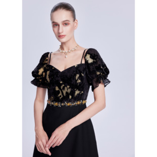 Lillo Lilly奢品高定宫廷意大利TGM蕾丝1881羊毛重工深V领连衣裙