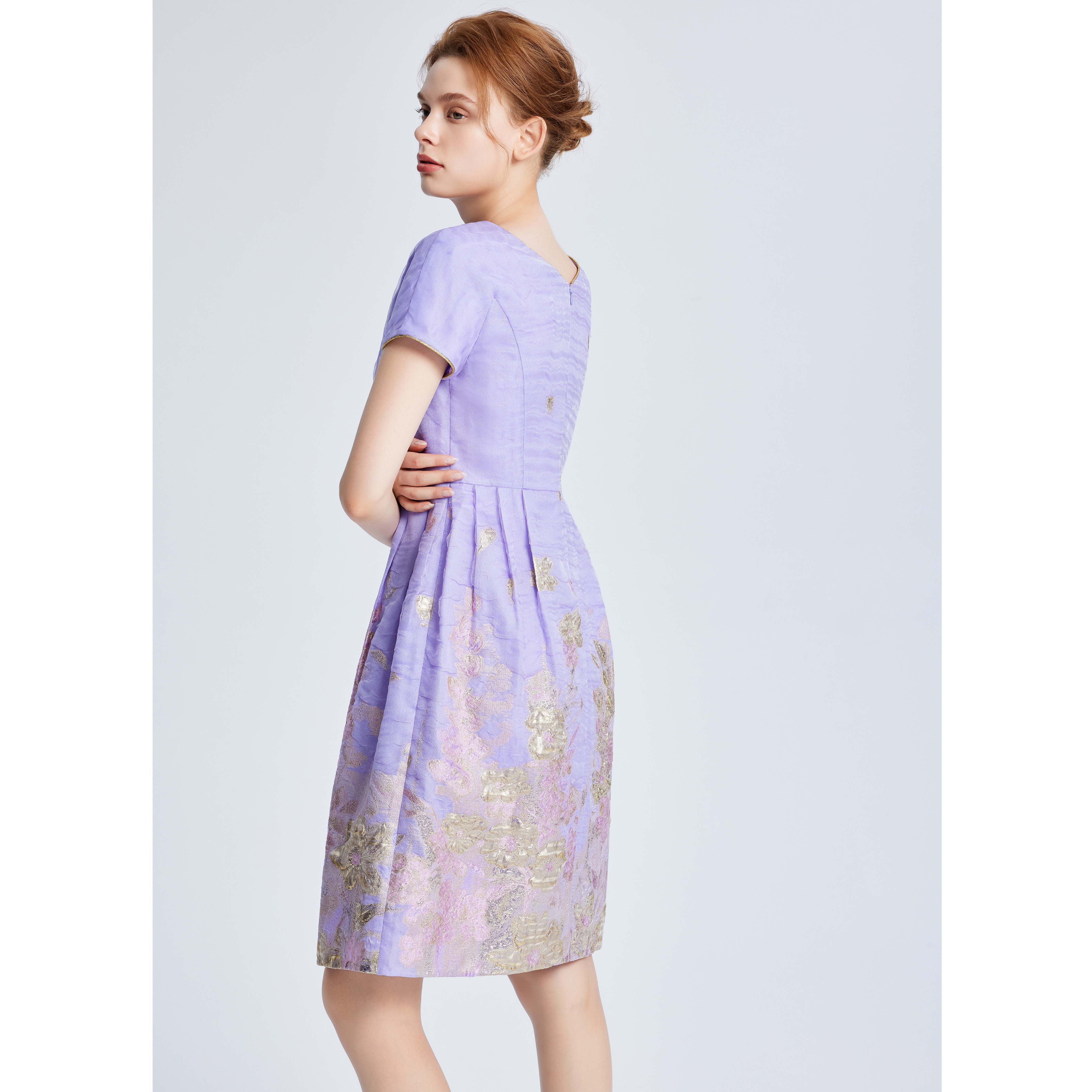 高定法式真丝提花连衣裙