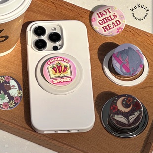 Bookish手机支架辣妹阅读粉红色气囊帽书本好朋友粘贴磁吸泡泡pps