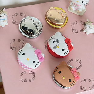 KT和朋友可爱硅胶黑皮猫手机磁吸气囊支架镜面翻盖pps可伸缩啪嗒