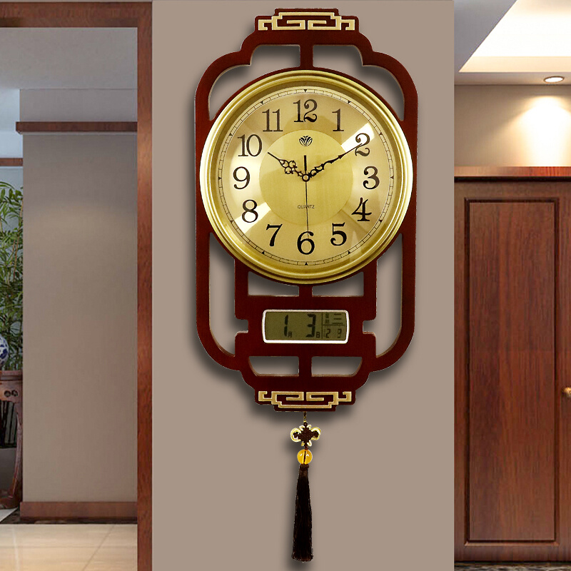 新中式钟表挂钟客厅家用时尚大气创意约表挂墙时钟万年历石英钟-封面