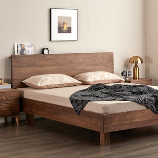 纯实木悬浮床北欧约黑胡桃白橡木小户型1.5主次卧1.8米单双人床