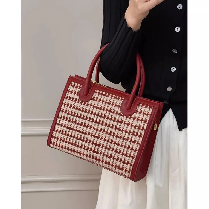 日本品质红色格子新娘结婚包包2023新款高级感洋气复古单肩包大容