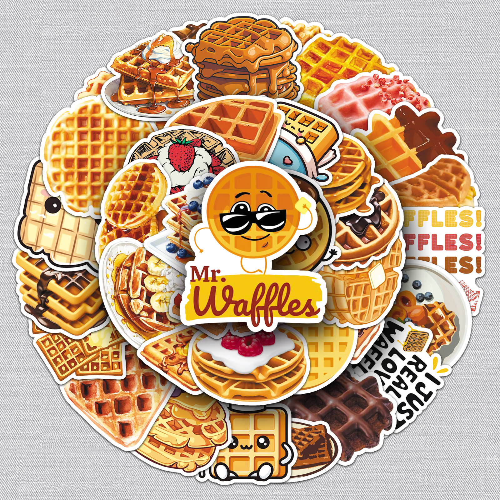 100张华夫饼可爱创意写实风美食趣味贴纸笔记本吉他桌面diy贴纸