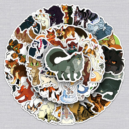 100张猫武士贴纸动漫同人帅气奇幻猫咪贴画手账本水杯diy装饰贴纸
