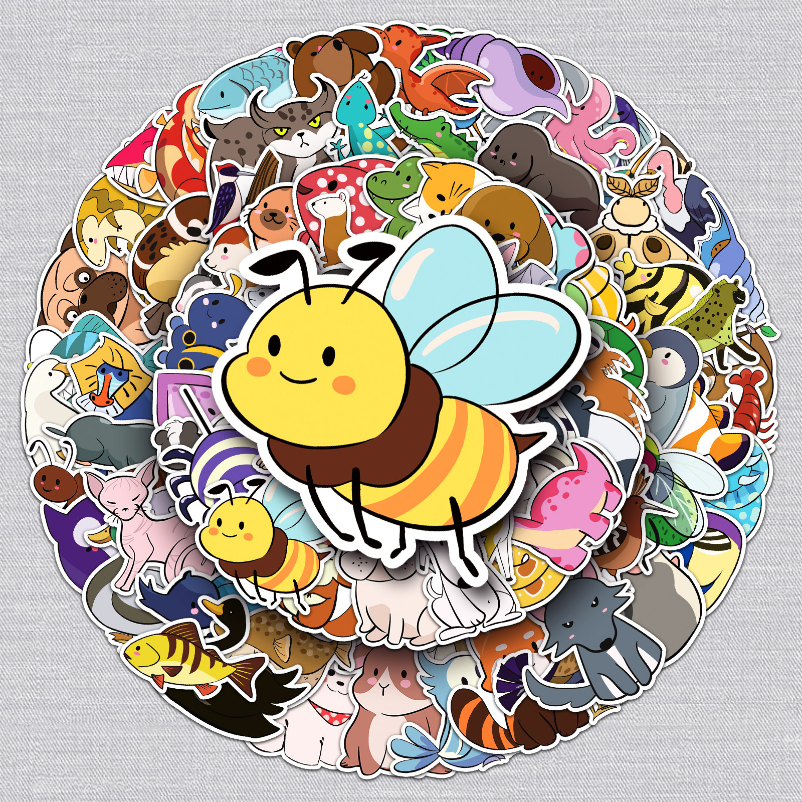 100张原创简笔画动物贴纸彩绘涂鸦创意卡通素材手机滑板吉他贴画