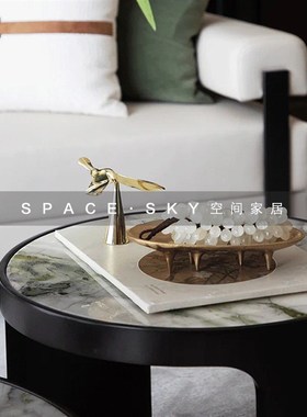 新中式样板间客厅茶m几纯铜不规则果盘摆件创意水果玉葡萄餐桌饰