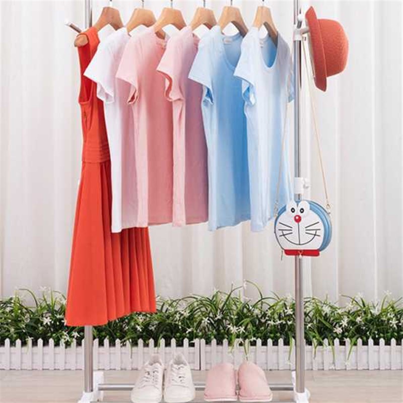 厂家卧室内落地式可伸缩挂衣杠移动单杆晾衣架带滑轮晒服装店升降