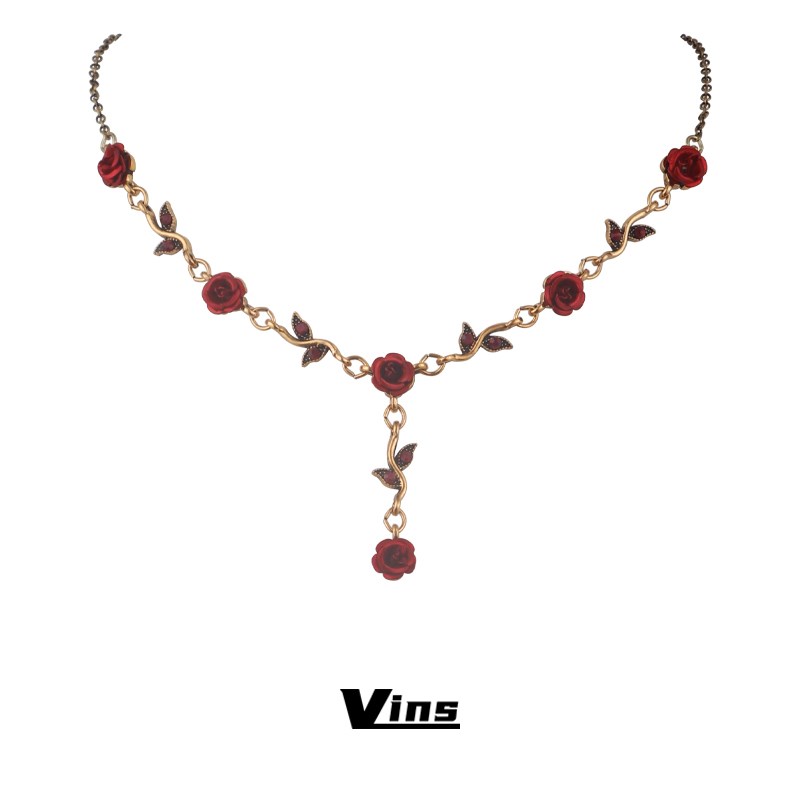 Vins 复古金色玫瑰项链女古着新中式锁骨链古风轻奢高.级感短颈链