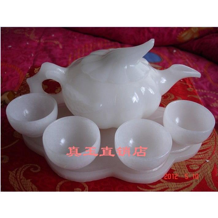 天然阿富汗玉茶具摆件 白玉茶具 酒具 瓜形 瓜壶 晶莹剔透 送盒子 珠宝/钻石/翡翠/黄金 珠宝奇石 原图主图