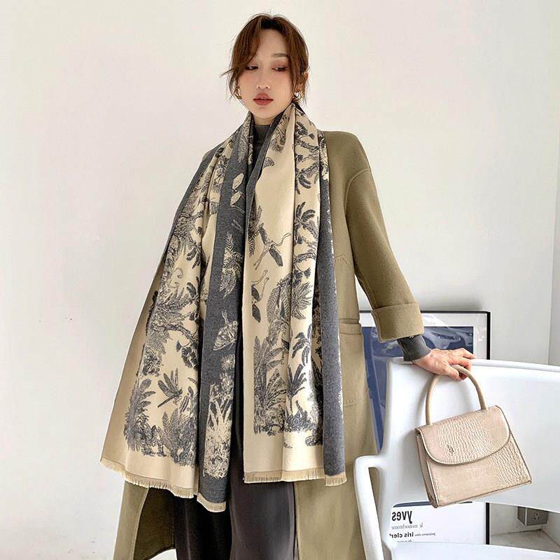 万事俐纯羊绒围巾爱马女士冬季春秋外搭加厚保暖高端妈妈旗袍披肩