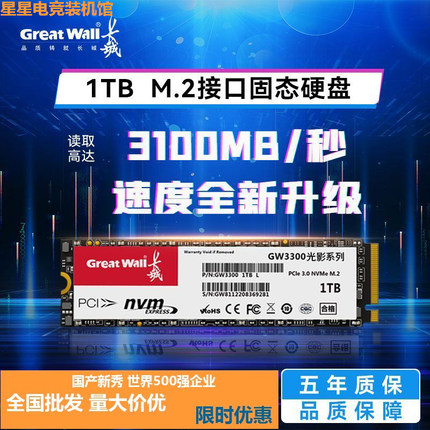 全新长城固态硬盘GW3300 M.2NVME256G/512G/1TB速稳定台式固态盘