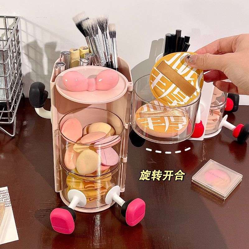 粉扑收纳盒可旋转防尘美妆蛋气垫架桌面梳妆台多层化妆刷置物架