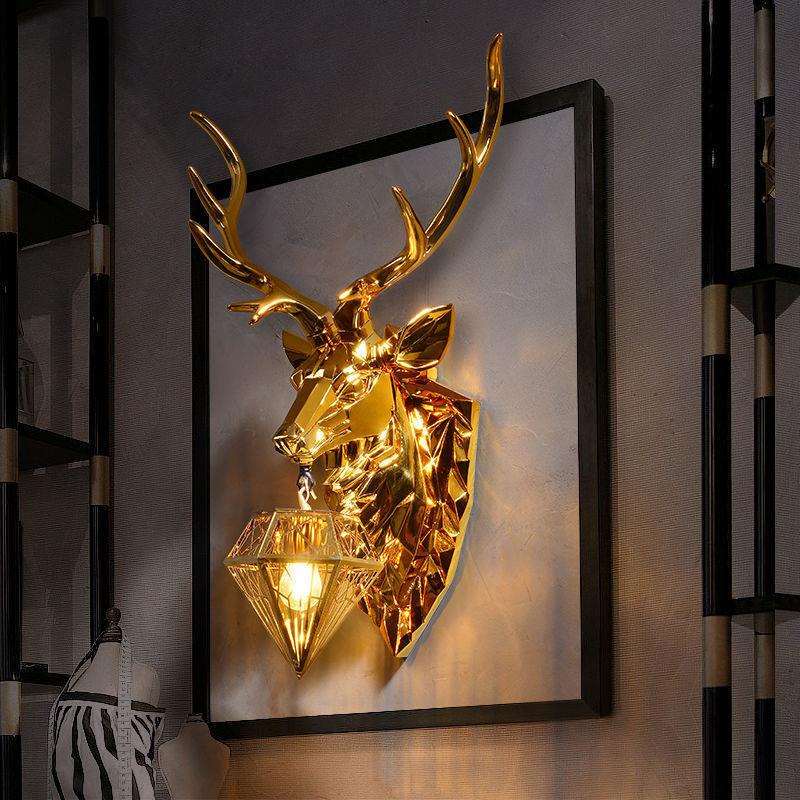 招财鹿头壁灯后现代简约欧式创意装饰壁灯客厅卧室电视墙过道灯具