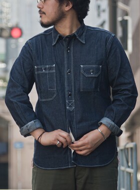 Denimio日本小猪Studio D’Artisan 5333B日系纯色休闲长袖衬衫