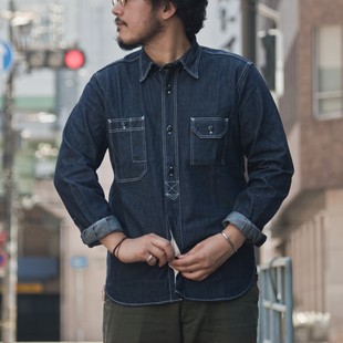 Denimio日本小猪Studio D’Artisan 5333B日系纯色休闲长袖衬衫