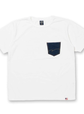 日本Studio D’Artisan小猪新款8161A印花美国棉丹宁口袋短袖T恤