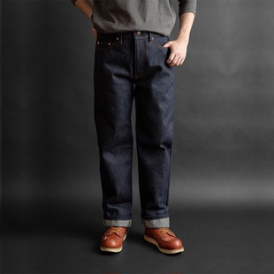日本BIG JOHN重磅25盎司M25G (000B) 可站立高腰直筒牛仔长裤