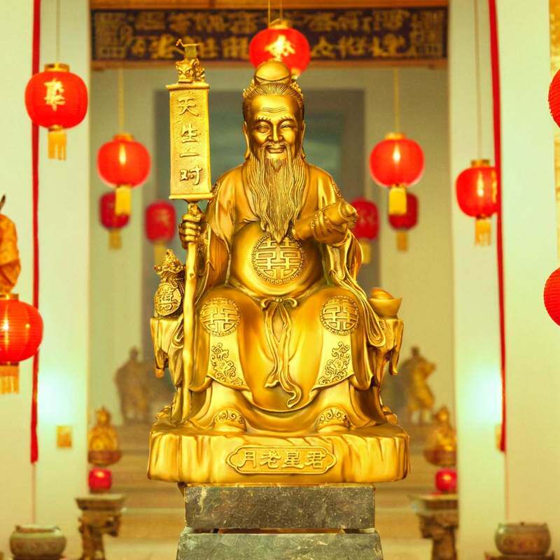 纯铜月老星君像红娘牵红线月下老人喜神铜像媒神家居客厅摆件