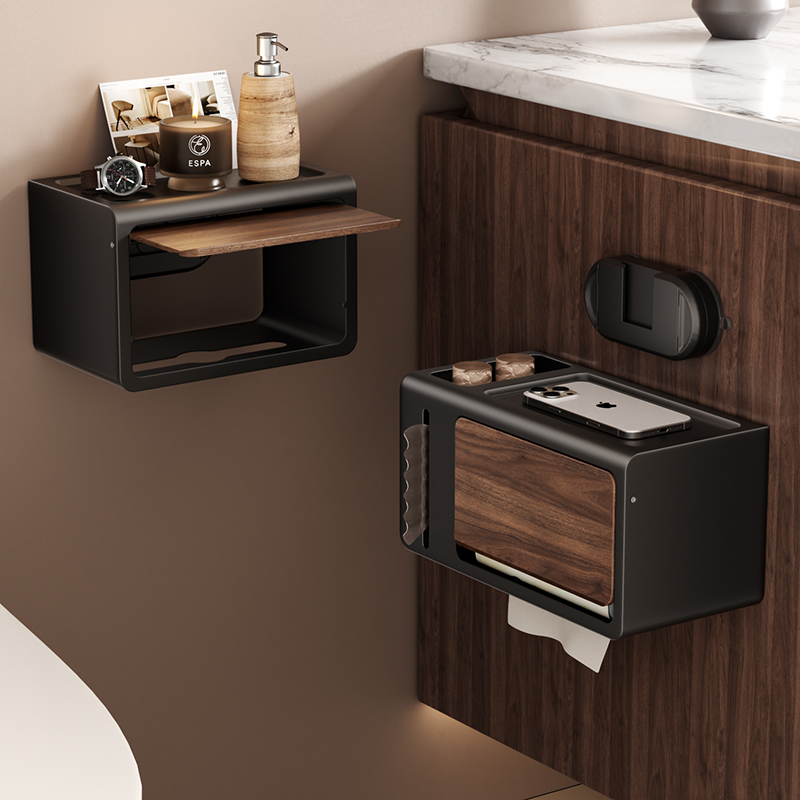 木纹卫生间纸巾盒中古风免打孔