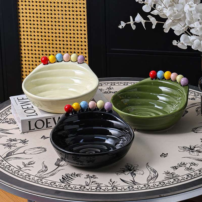 螺纹水果盘陶瓷带叉客厅桌面餐桌零食盘家用收纳高颜值创意果盘,餐饮具,果盆/果盘/果篮,淘宝优惠券,粉丝福利购,淘宝优惠卷